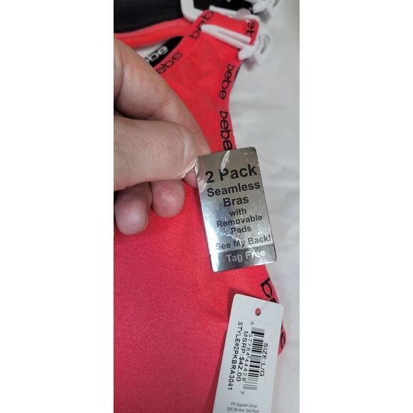 Bebe 2 Pack Seamless Microfiber Sports Bras w/ Removeable Pads Sz L Pink/Black N - Picture 6 of 10